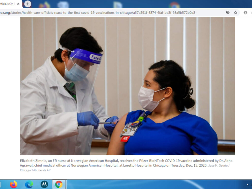 Dr Agrawal Administering FIRST COVID Vaccine in Chicago in Dec 15 2020
